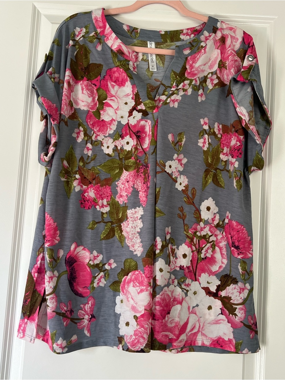 Dear Scarlett Gray Tunic with Pink Floral Print